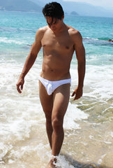 Icker Sea spring bikini swimwear white white swim trunks with brief low-rise cut and central front panel