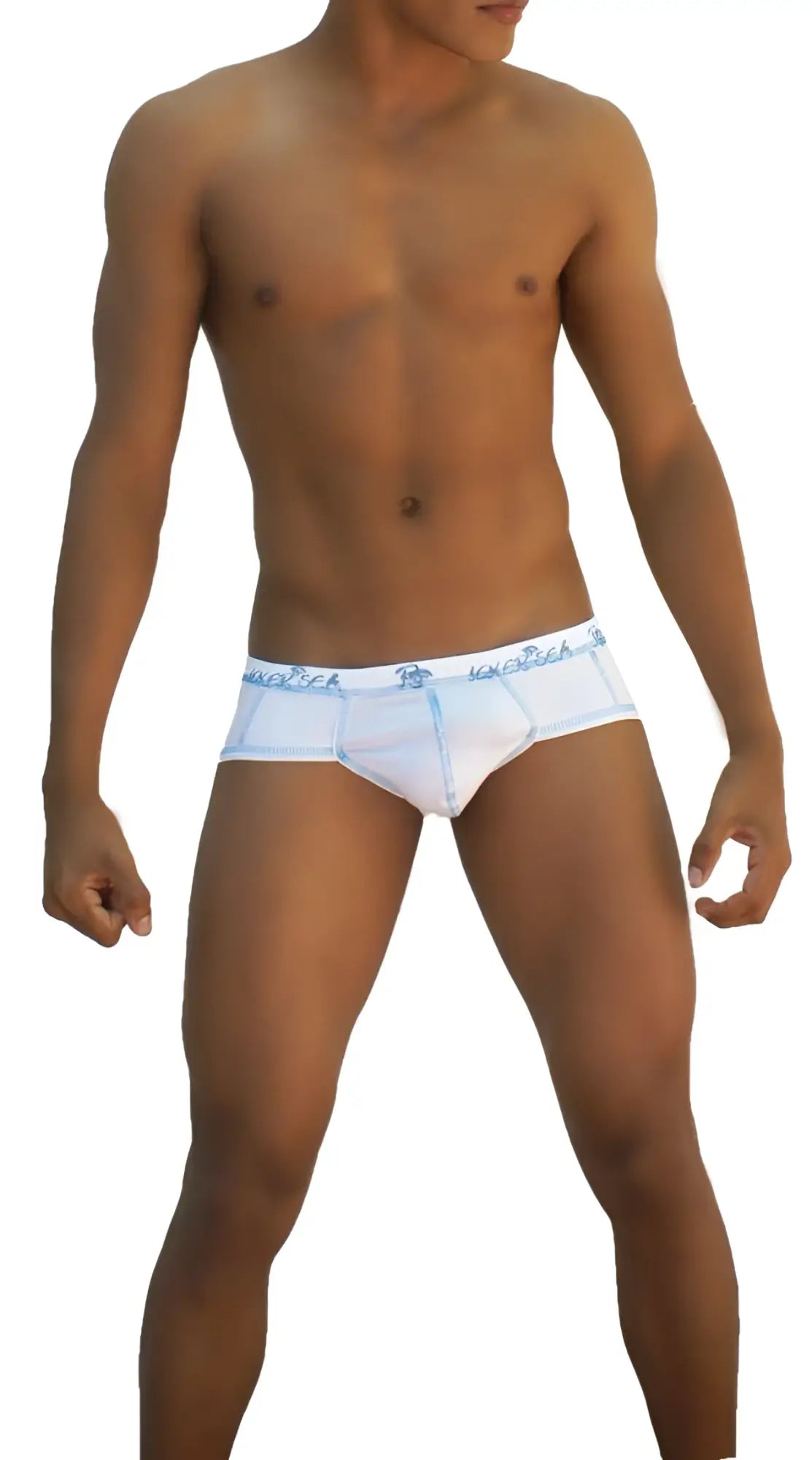 Icker sea stud brief underwear white with light blue trim and subtle pattern along the waistband