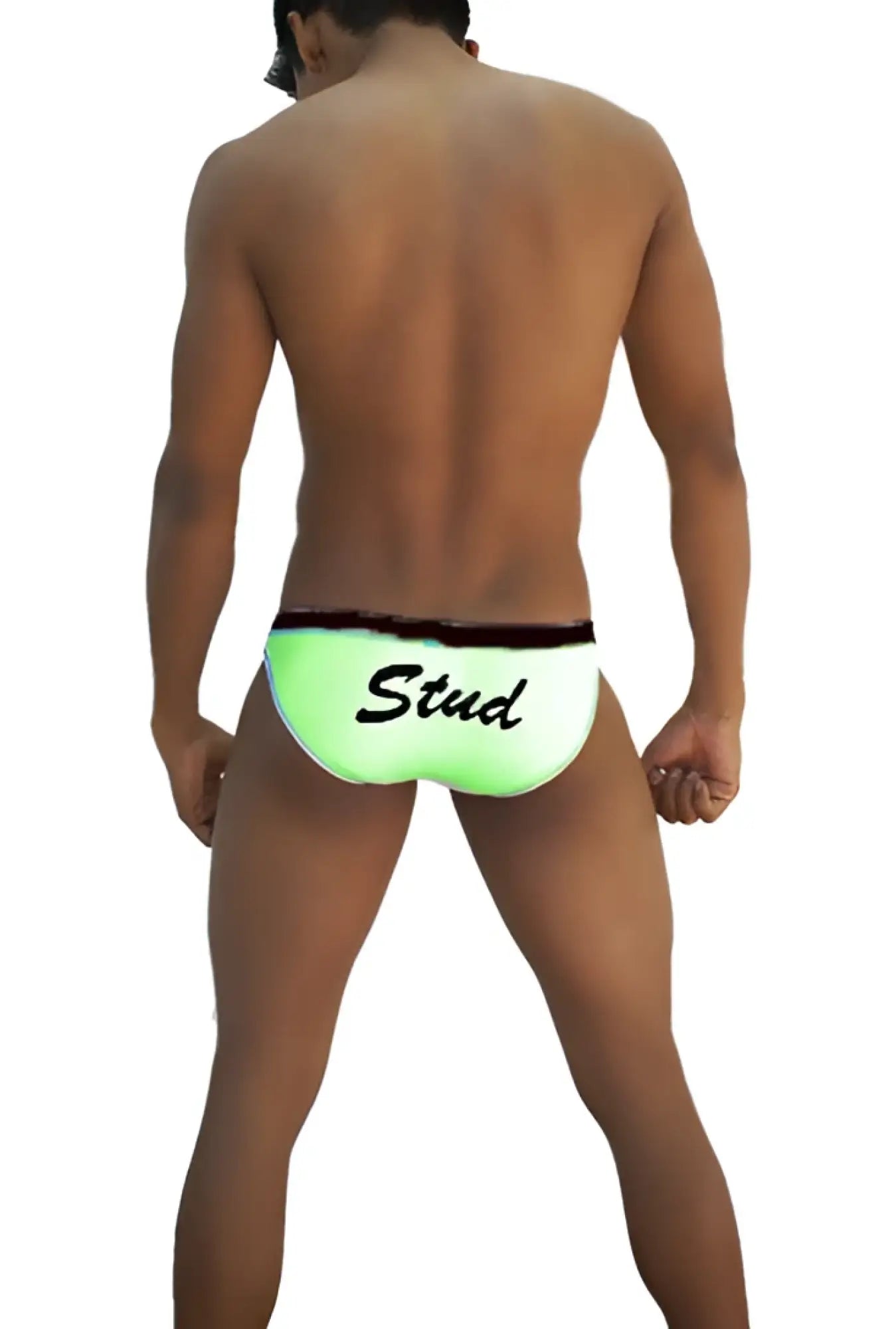 Icker sea stud slip bikini underwear in neon green with black trim and stud script print on the front
