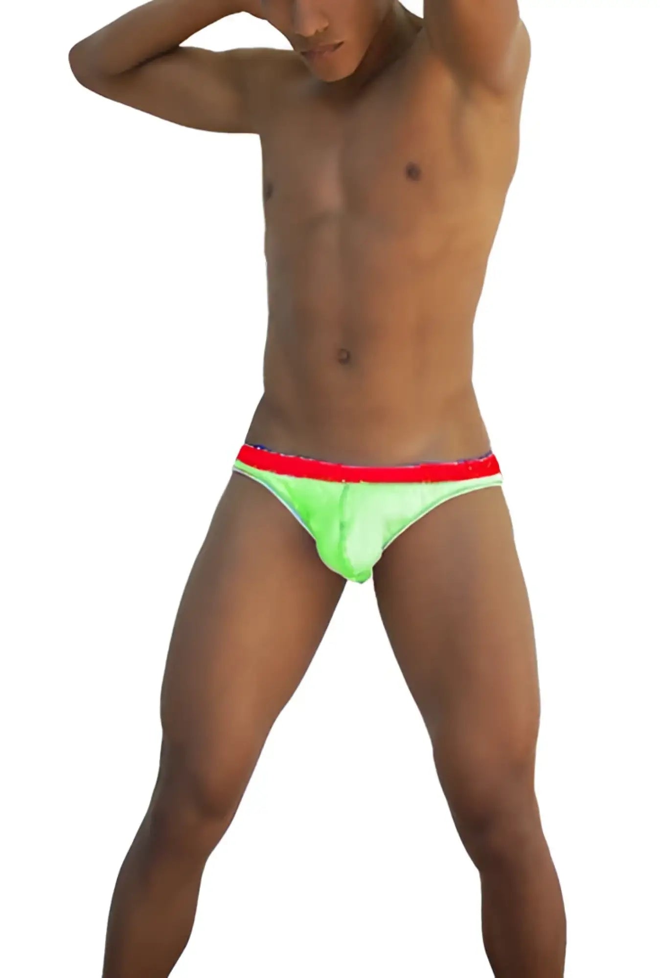 Icker Sea stud slip bikini underwear in neon green and red with stud detailing for stylish swimwear use
