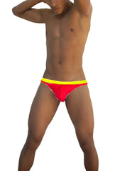 Icker Sea Stud Slip bikini underwear in red and mango with a snug athletic cut for swimwear use