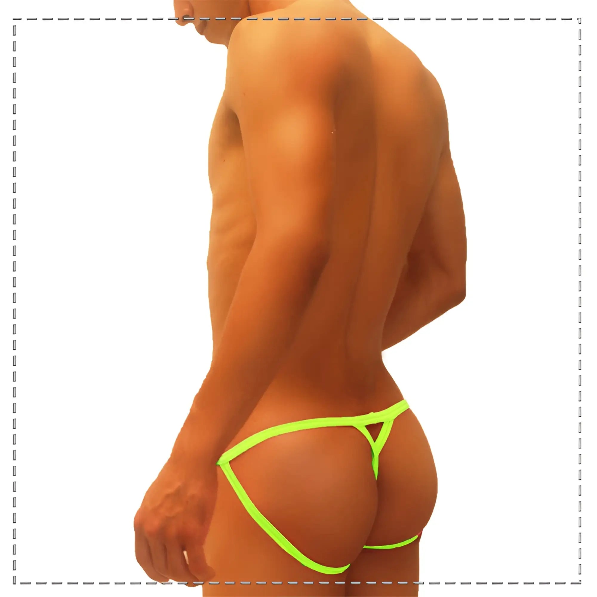 Neon green Icker Sea Superhero Stripe cut out jock g string underwear bottom with triangular cutout design back side