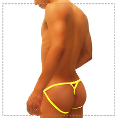 Bright yellow icker sea superhero stripe cut out jock g string underwear with minimalist strappy design