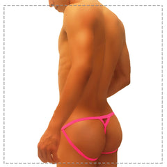 Icker sea superhero stripe pink thong underwear made of bright stretchy fabric with thin straps and cut out design