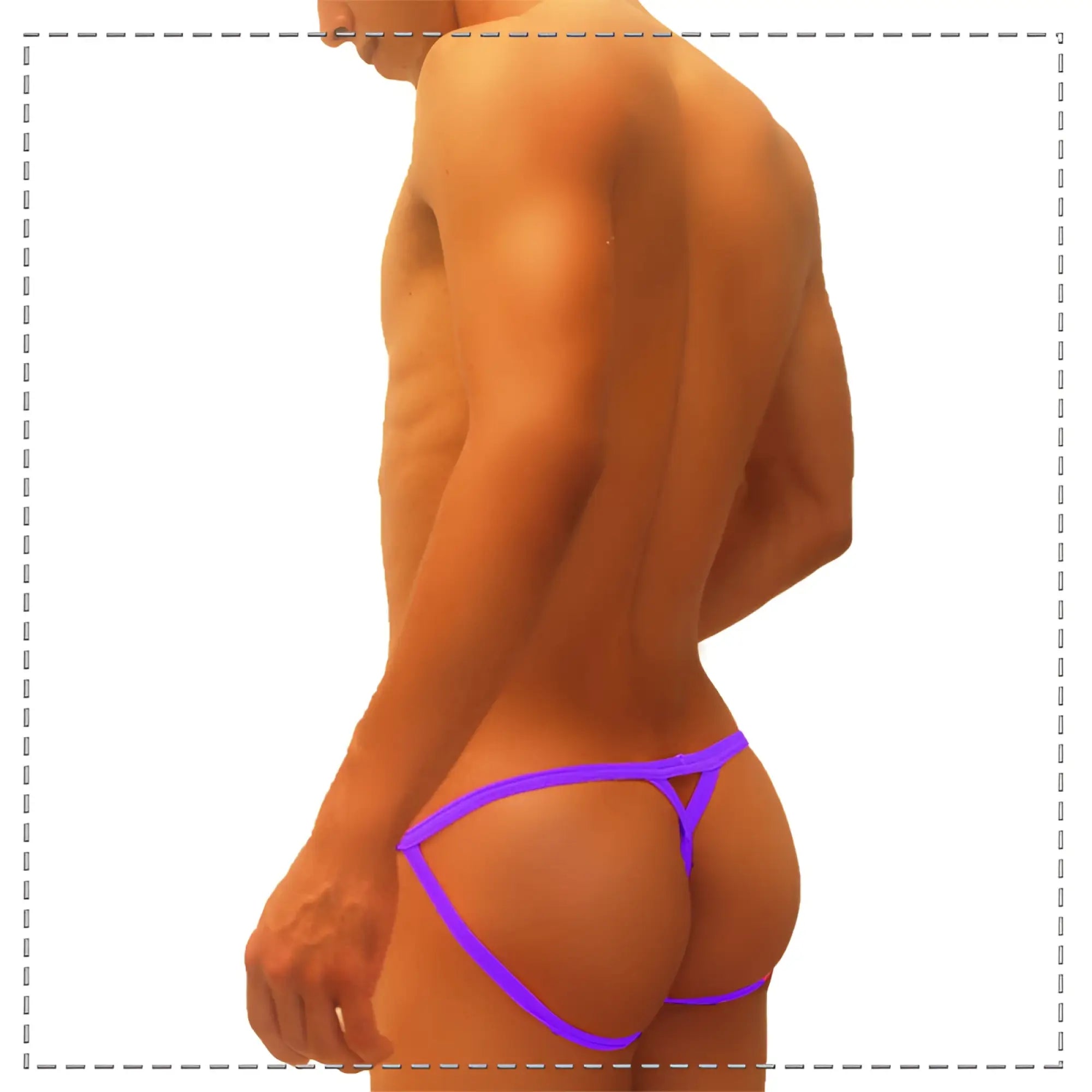 Vibrant purple icker sea superhero stripe cut out jock g string underwear with sleek minimalist design and thin elastic straps