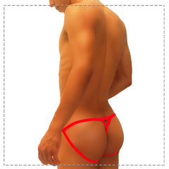 Bright red icker sea superhero stripe cut out jock g string thong with thin straps and triangular cutout design