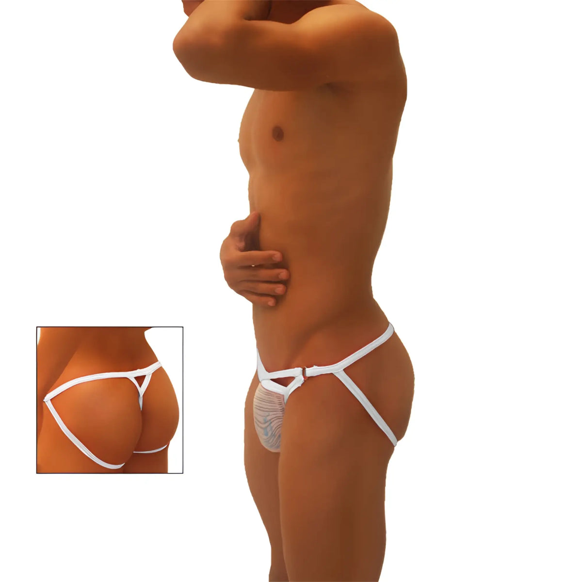 White lace trimmed thong with supportive straps and contoured design from icker sea superhero stripe series
