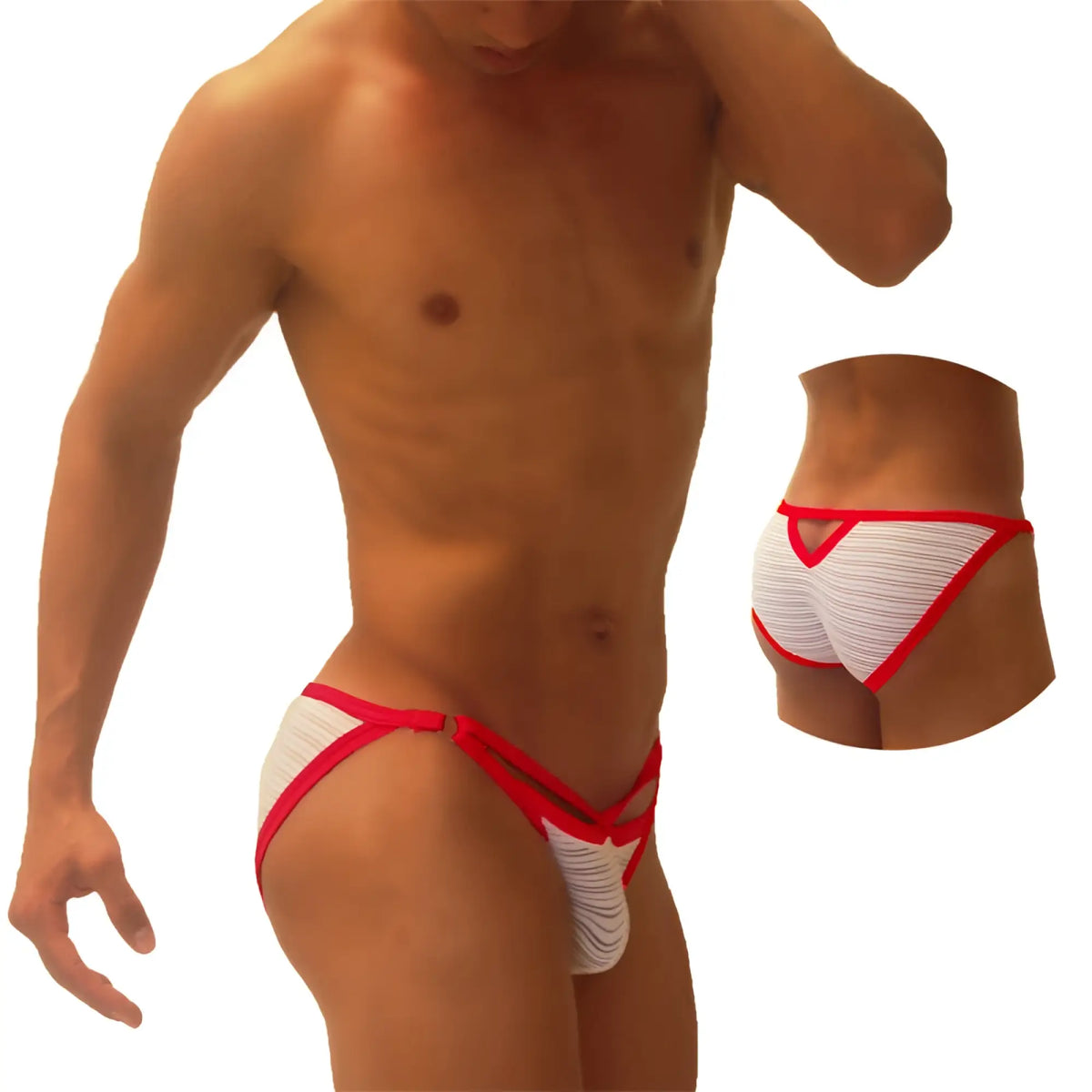 Icker sea superhero stripe cut out micro slip bikini underwear red white and red striped briefs with bold trim