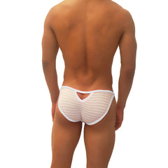 White striped briefs with a cutout back design in microfiber from Icker Sea superhero stripe bikini underwear