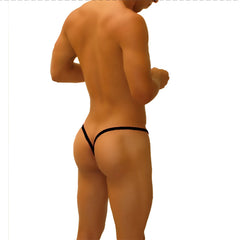 Black thong underwear with a thin sleek design and y back cut out in Icker Sea superhero stripe style