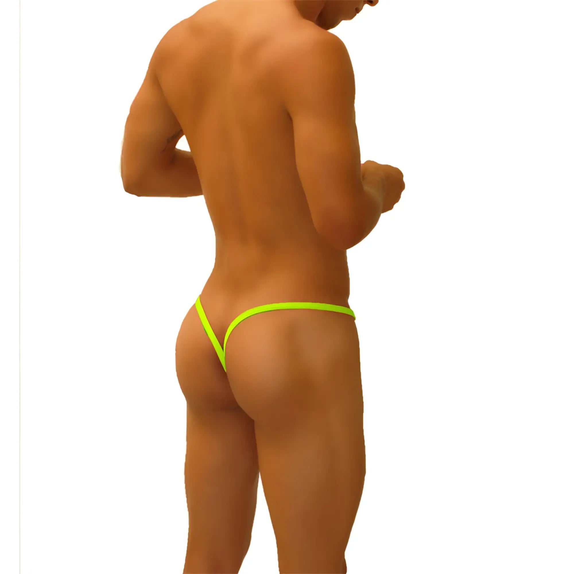 Bright neon green icker sea superhero stripe cut out y back g string thong underwear with sleek design back side