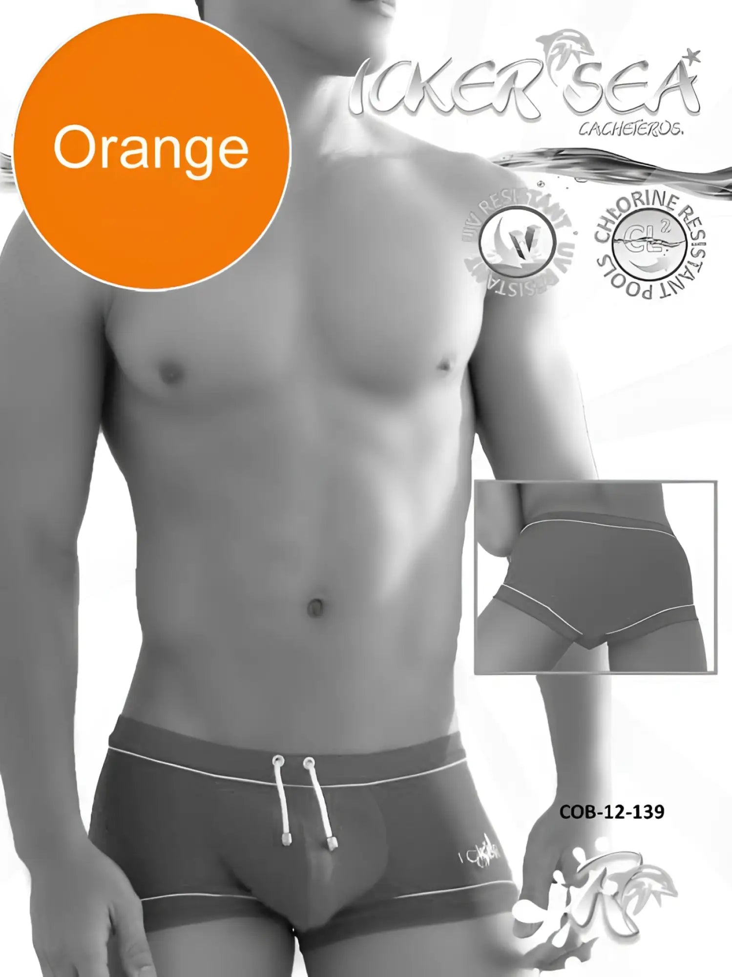 Icker Sea tory contrast line orange swim trunks with white drawstrings and trim square cut for swimming