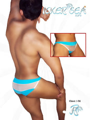 Icker sea turquoise and white mesh slip bikini underwear with bold horizontal stripe design