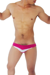 Bright pink and white two-tone Icker Sea transparent panel slip bikini underwear with v-shaped design fuchsia COI-16-23