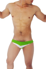 Icker Sea transparent panel slip bikini underwear in bright green and white two-tone swim trunks with v-shaped design
