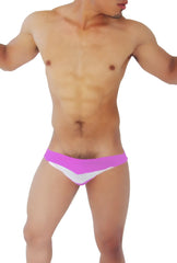 Icker Sea transparent panel slip bikini underwear in bright pink and white with two-tone V-shaped swim trunks design