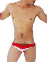 Icker Sea red and white slip bikini underwear with transparent panels and bold v-shaped design in front view