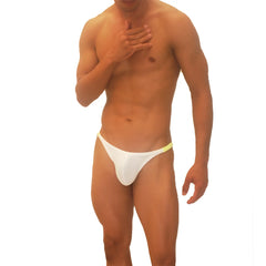 White thong underwear with bright yellow trim from icker sea trapezoid thong collection green COI-19-03