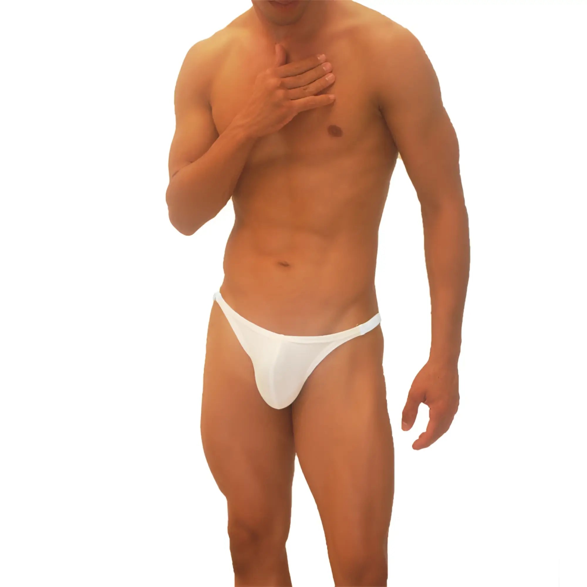 White icker sea trapezoid thong underwear in smooth fabric with a form-fitting design shown from the back