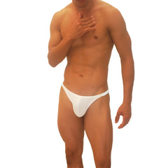 White icker sea trapezoid thong underwear in smooth fabric with a form-fitting design shown from the back