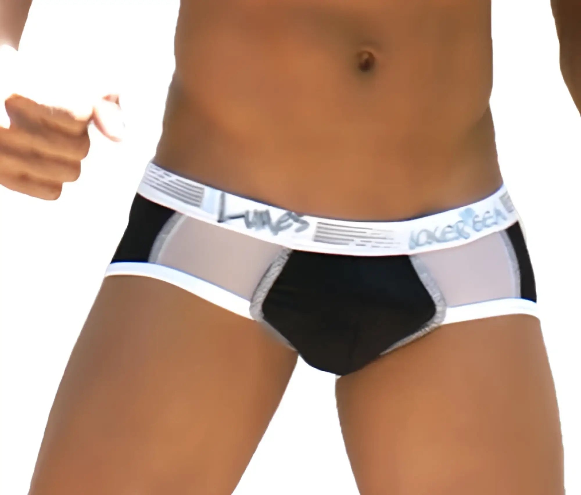 Black and white mesh briefs with branded waistband icker sea weekly contrast panel brief underwear wk-13-01
