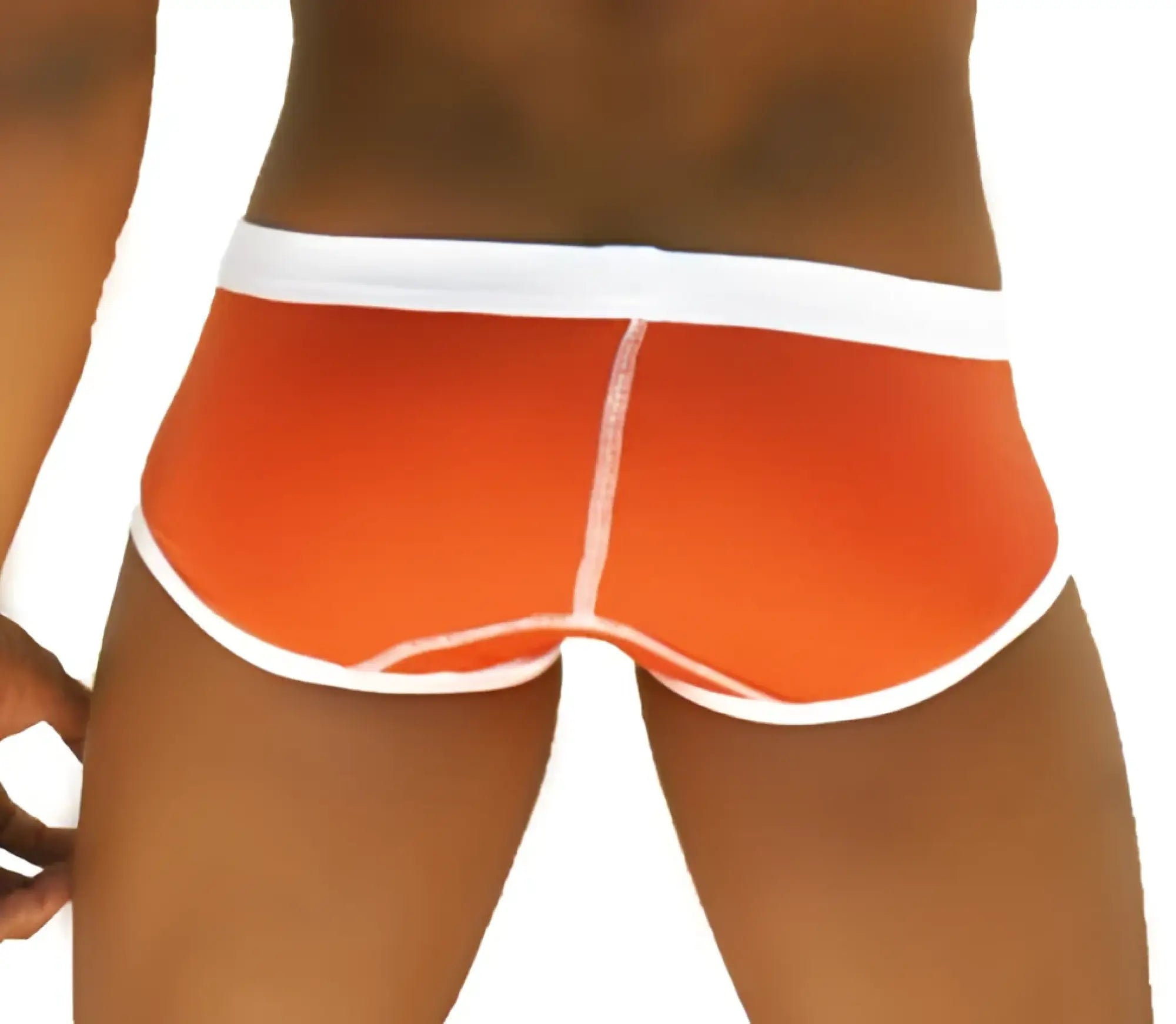 Orange briefs with white trim and stitching featuring contrast panels by icker sea in style wk-13-07