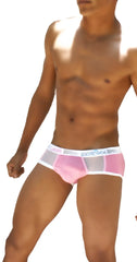 Pink and gray mesh contrast panel briefs with white elastic waistband featuring vixxer brand name wk-13-06