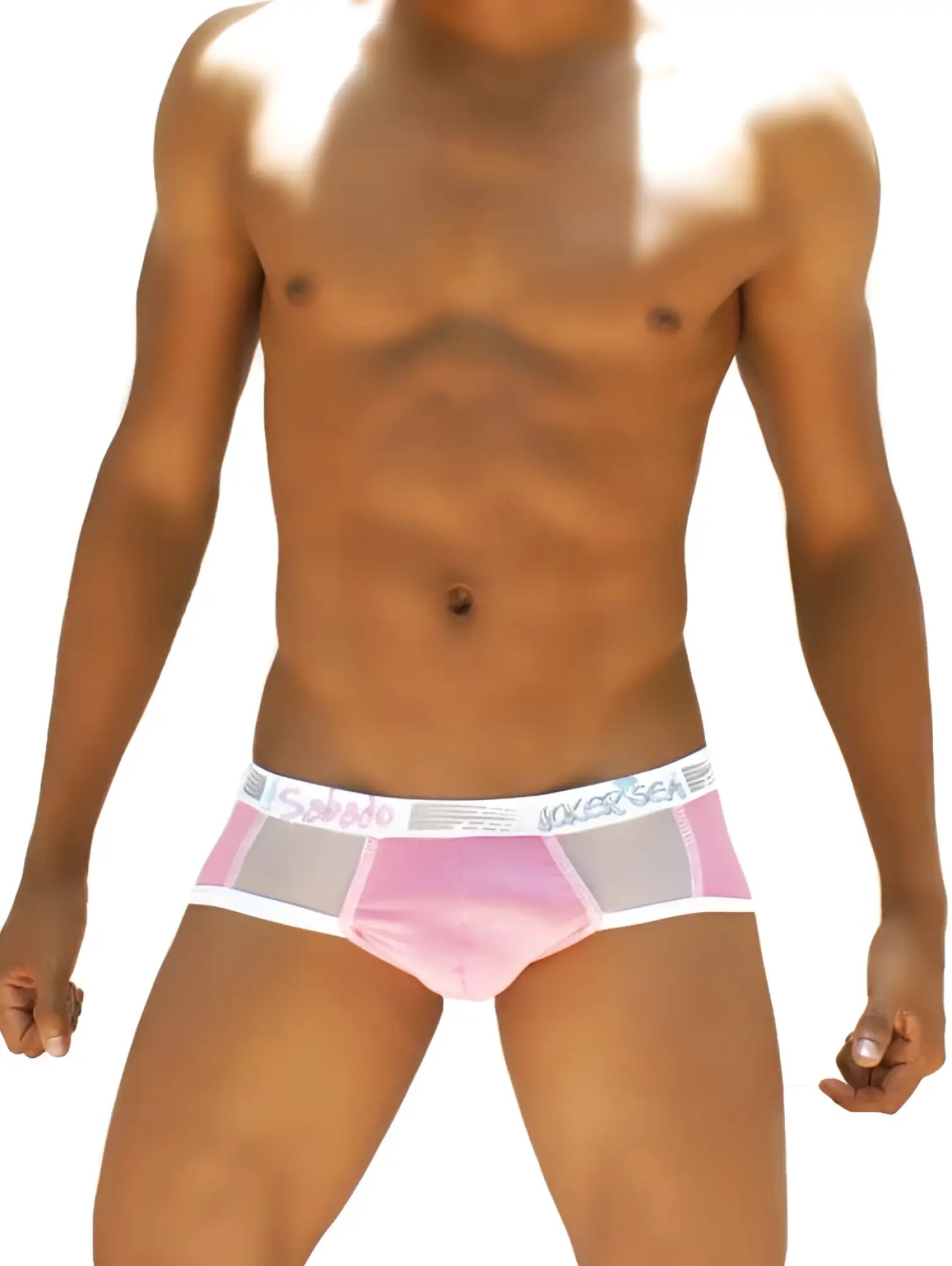 Icker sea weekly contrast panel brief underwear pink gray mesh with white elastic waistband branded socks & sea