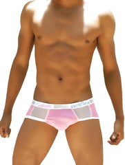 Icker sea weekly contrast panel brief underwear pink gray mesh with white elastic waistband branded socks & sea