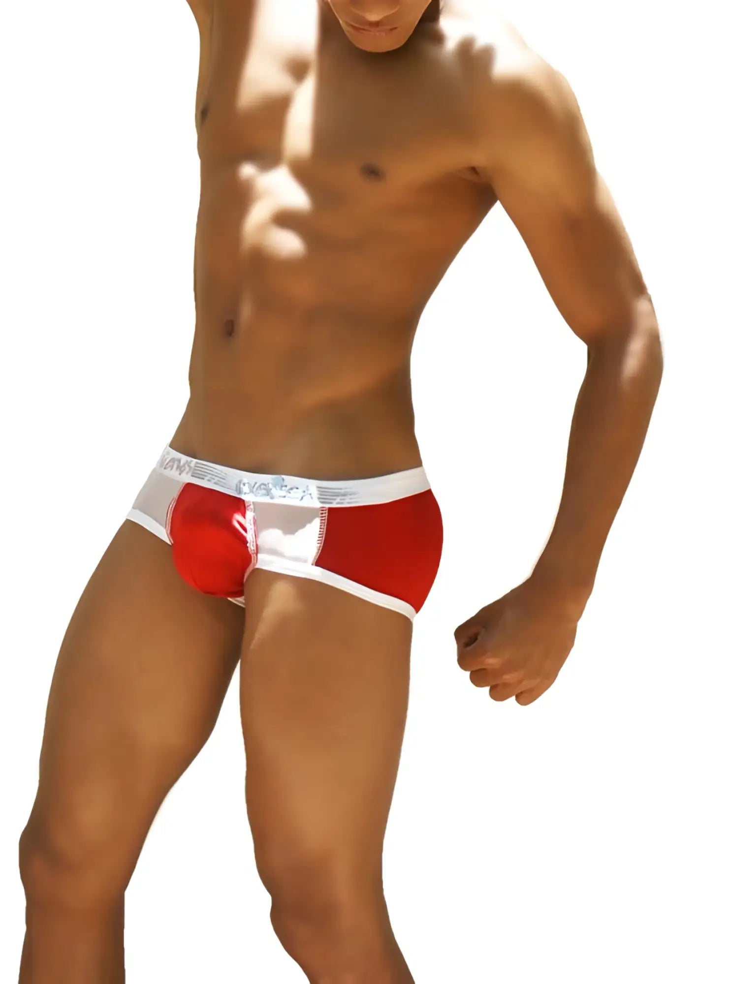 Men’s red and white Icker Sea weekly contrast panel brief underwear with sleek modern design and comfortable fit