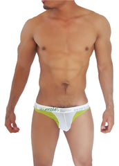 White and lime green icker sea weekly miercoles duotone mesh thong underwear with branded waistband front view