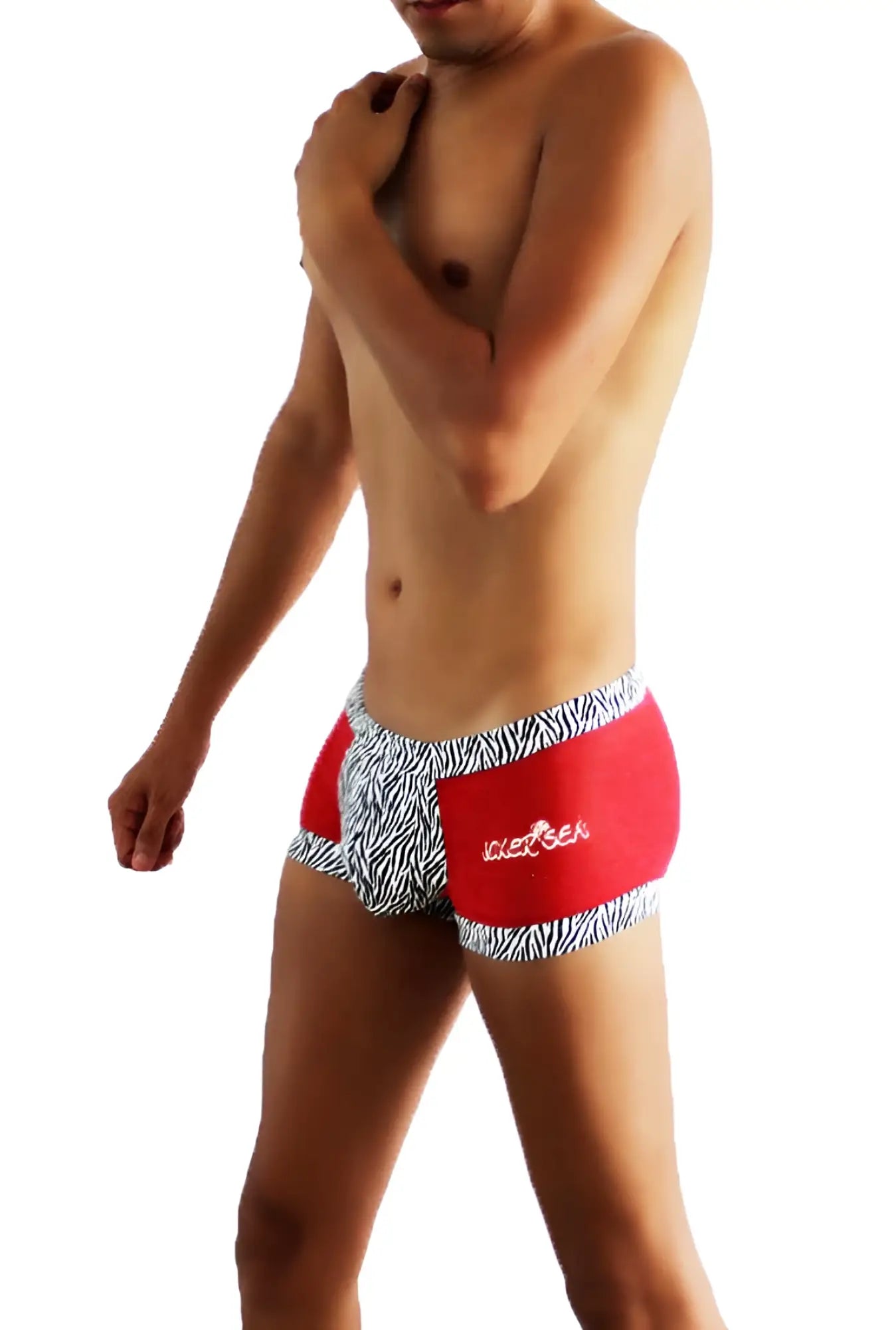Red and black zebra print mesh men’s briefs with ice sea logo on the side icker sea zebra mesh boxer brief underwear