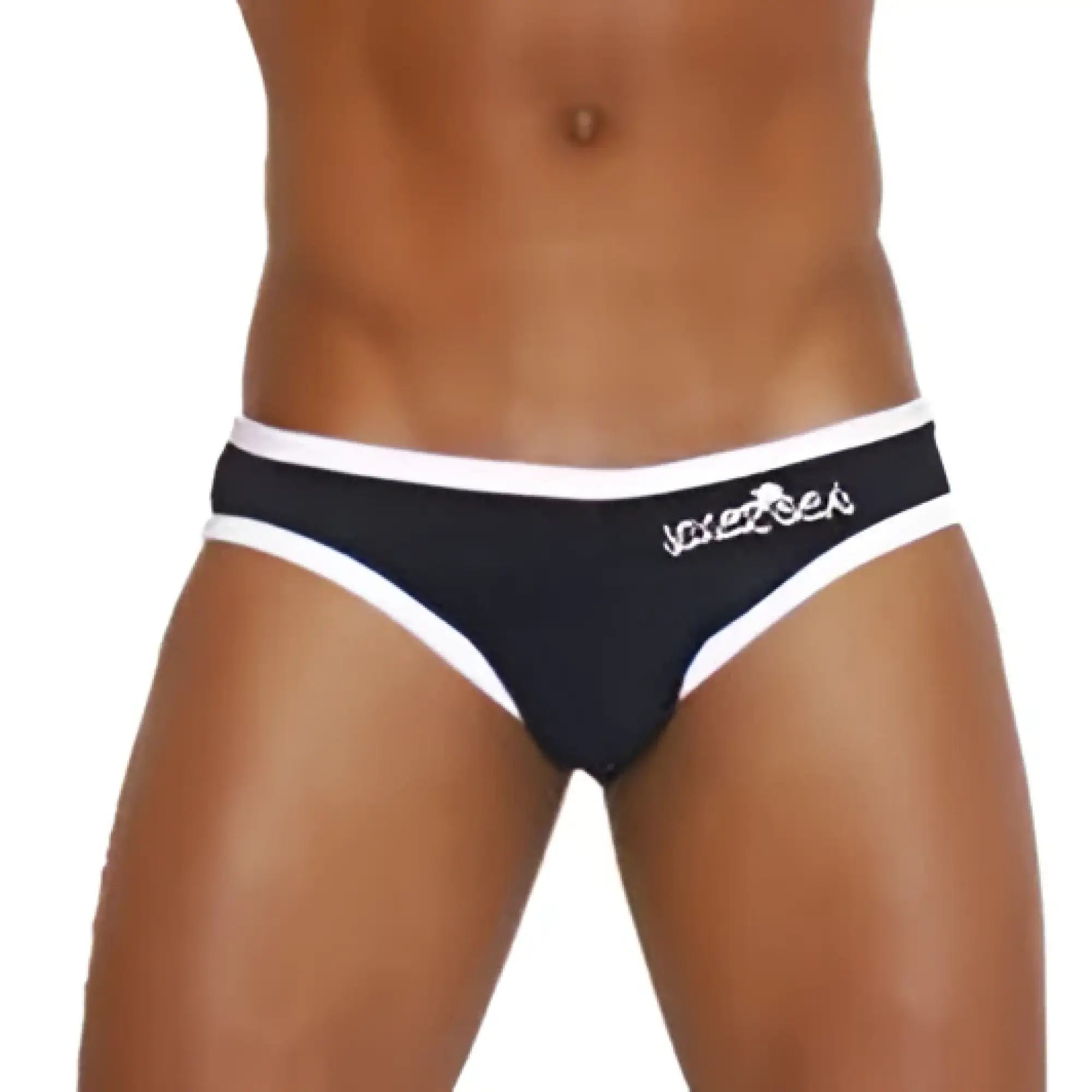 Black and white icker sea zipper back PAS slip bikini swimwear showing back with subtle logo on waistband