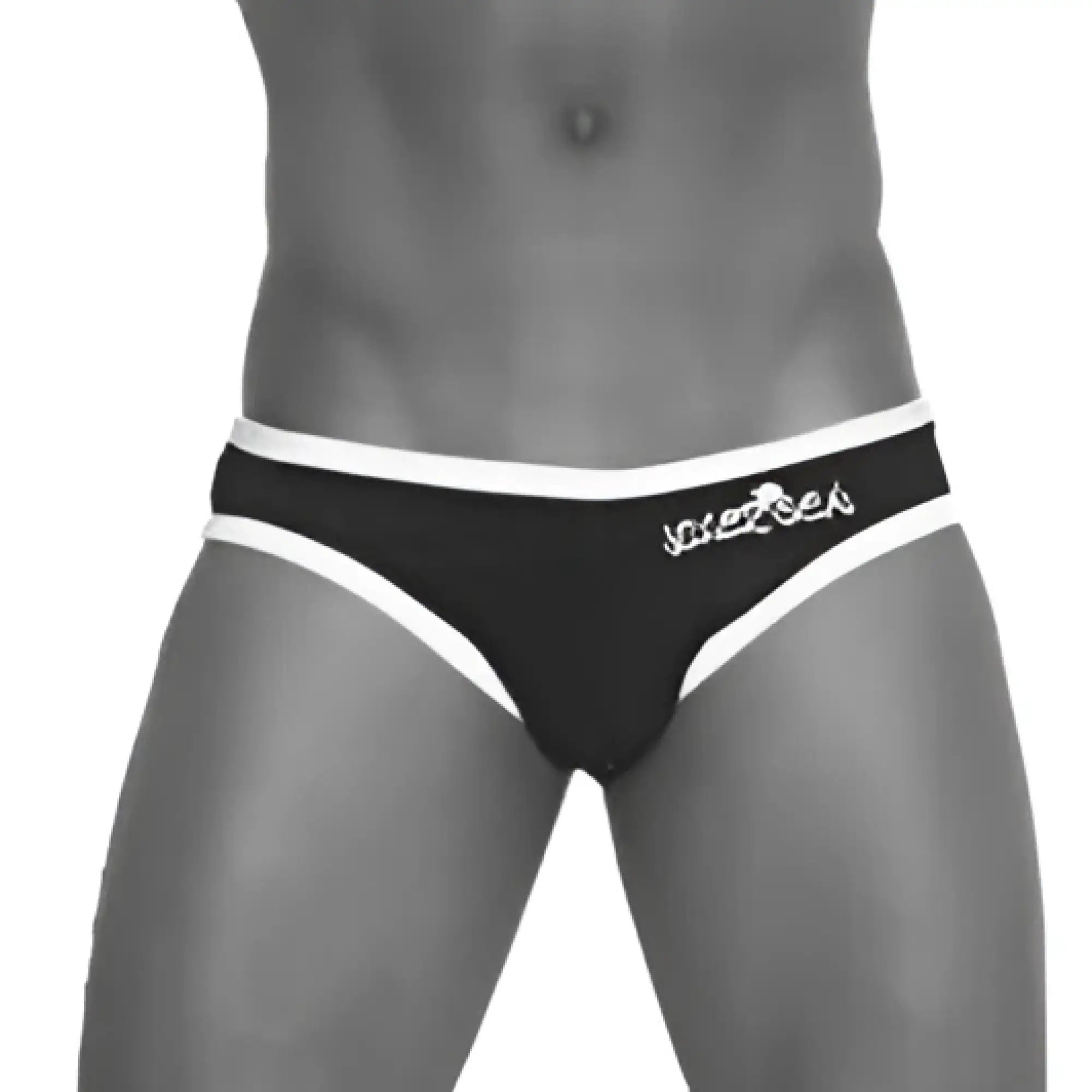 Black and white striped zipper back pas slip bikini swimwear briefs with logo waistband in green cob-13-21