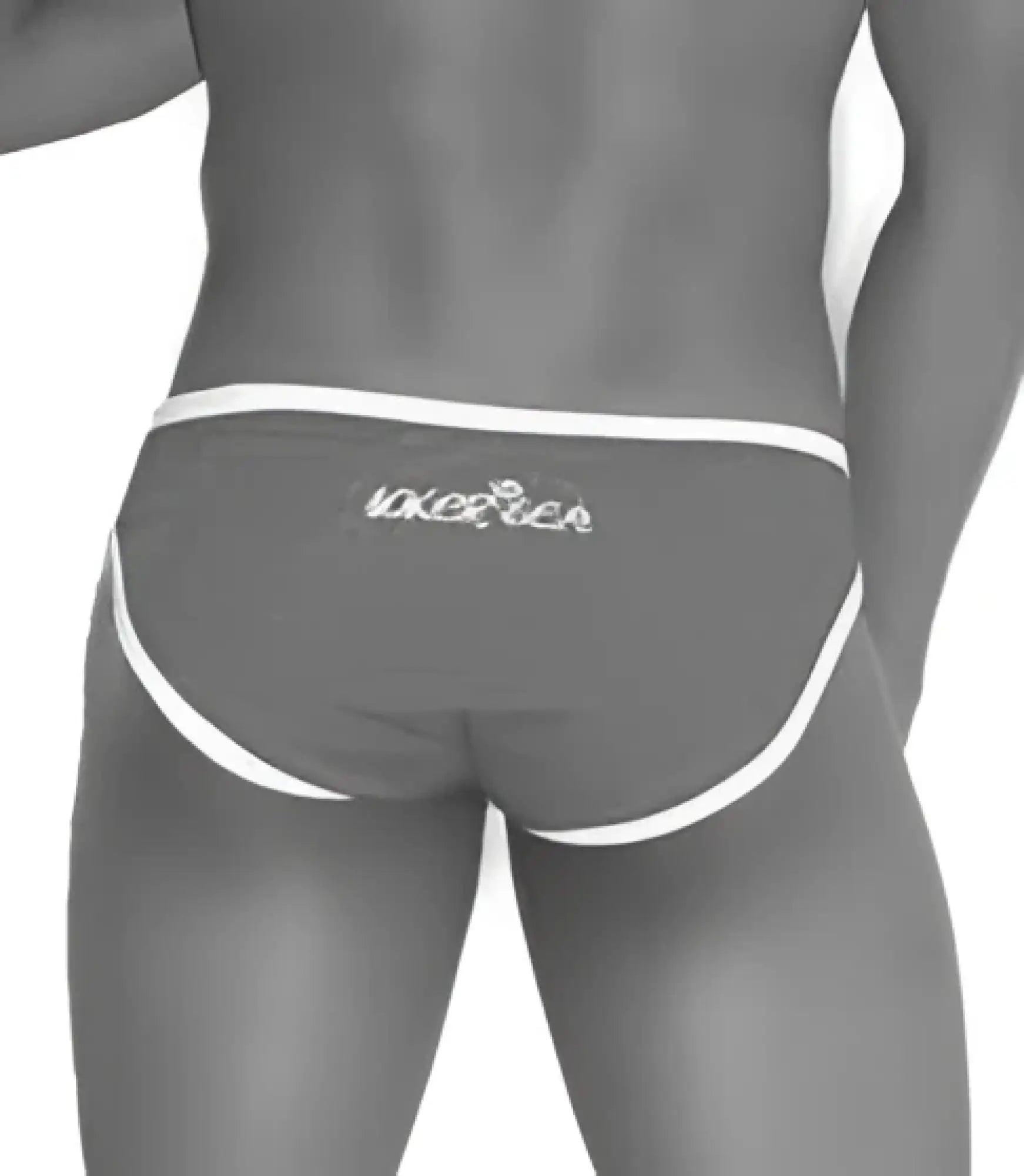 Gray briefs with white trim and subtle logo on waistband part of icker sea zipper front act slip bikini swimwear pink cob-13-22