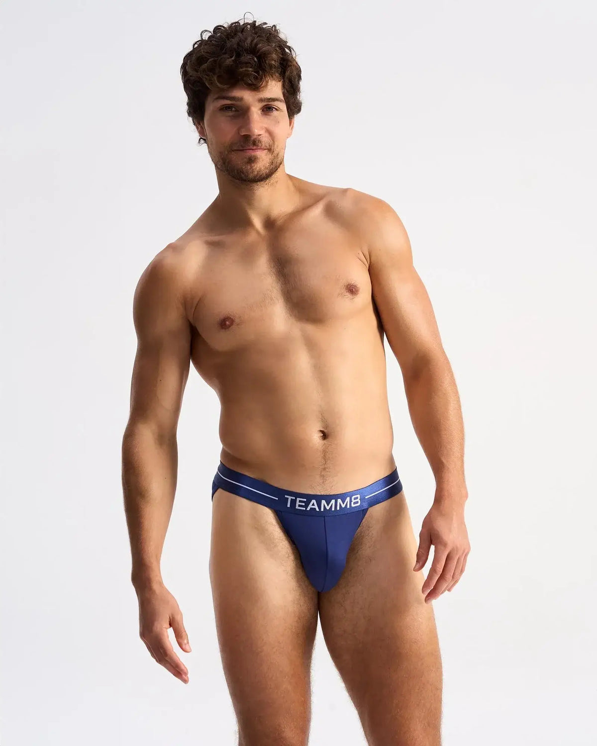 Blue teammb icon sports brief with white logo band featuring breathable fabric for active wear