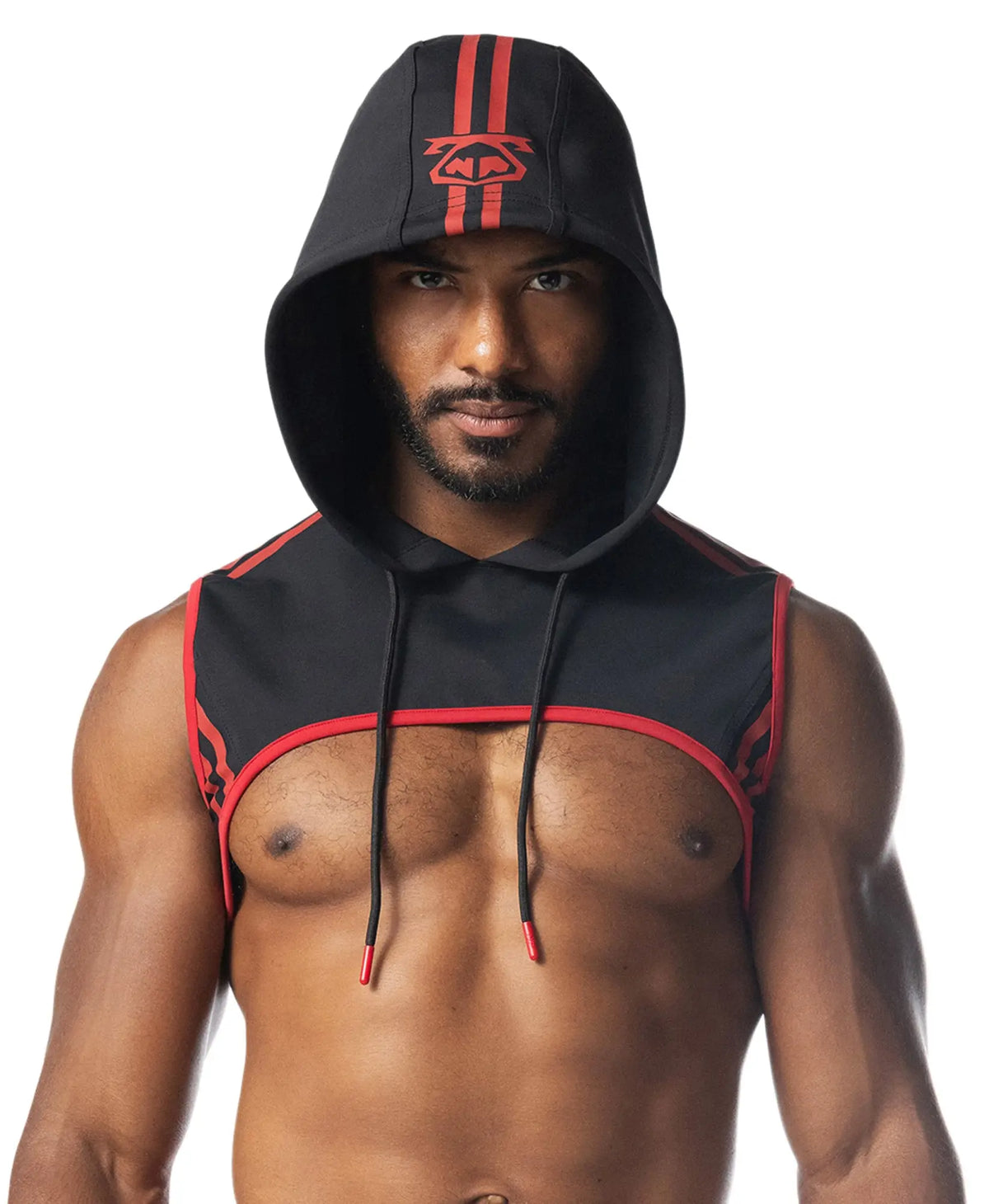 Ignite cropped hoodie black and red with bold logo chest and contrasting trim on edges