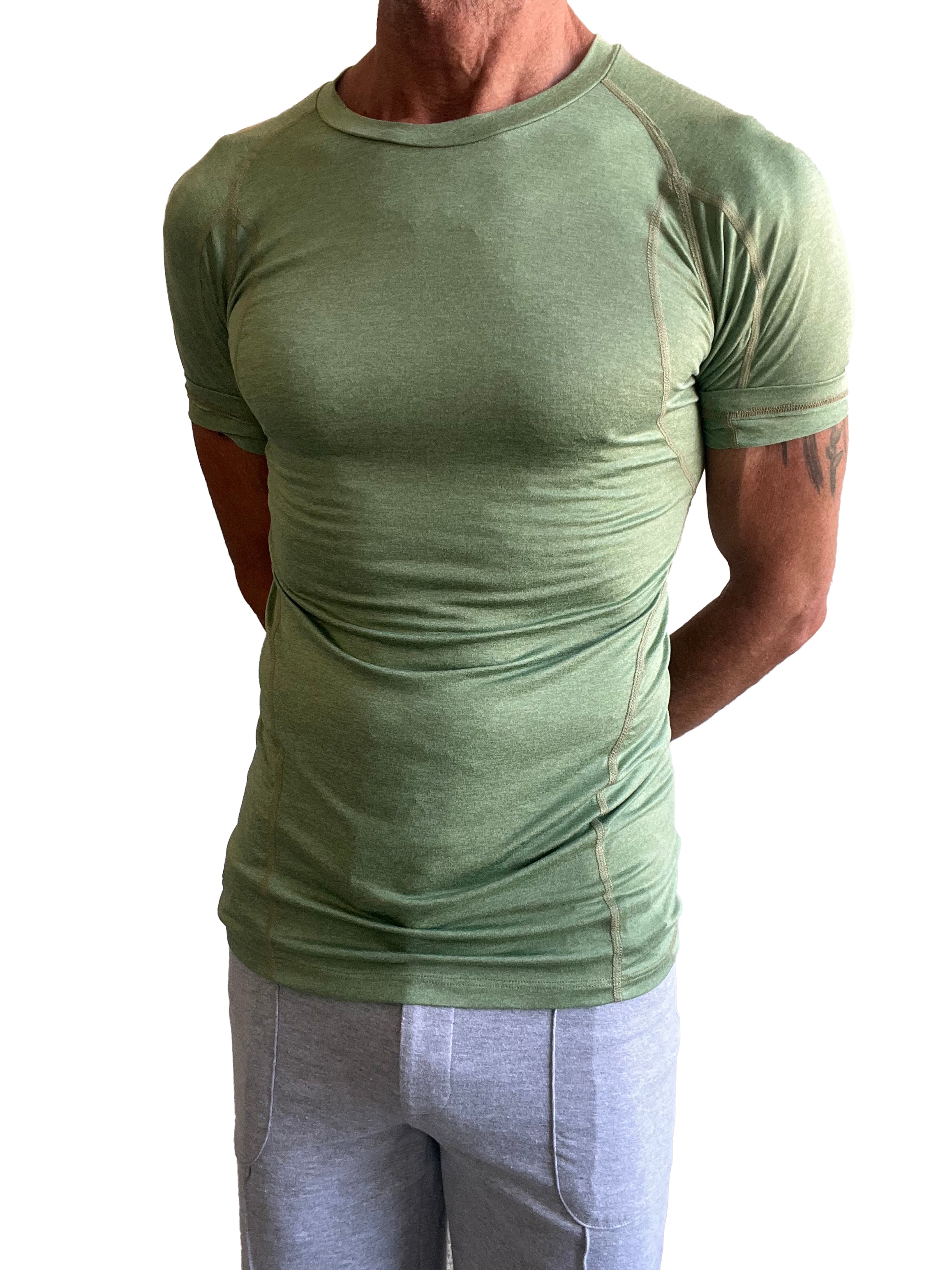 T-shirt raglan à col rond de créateur (vert sauge)
