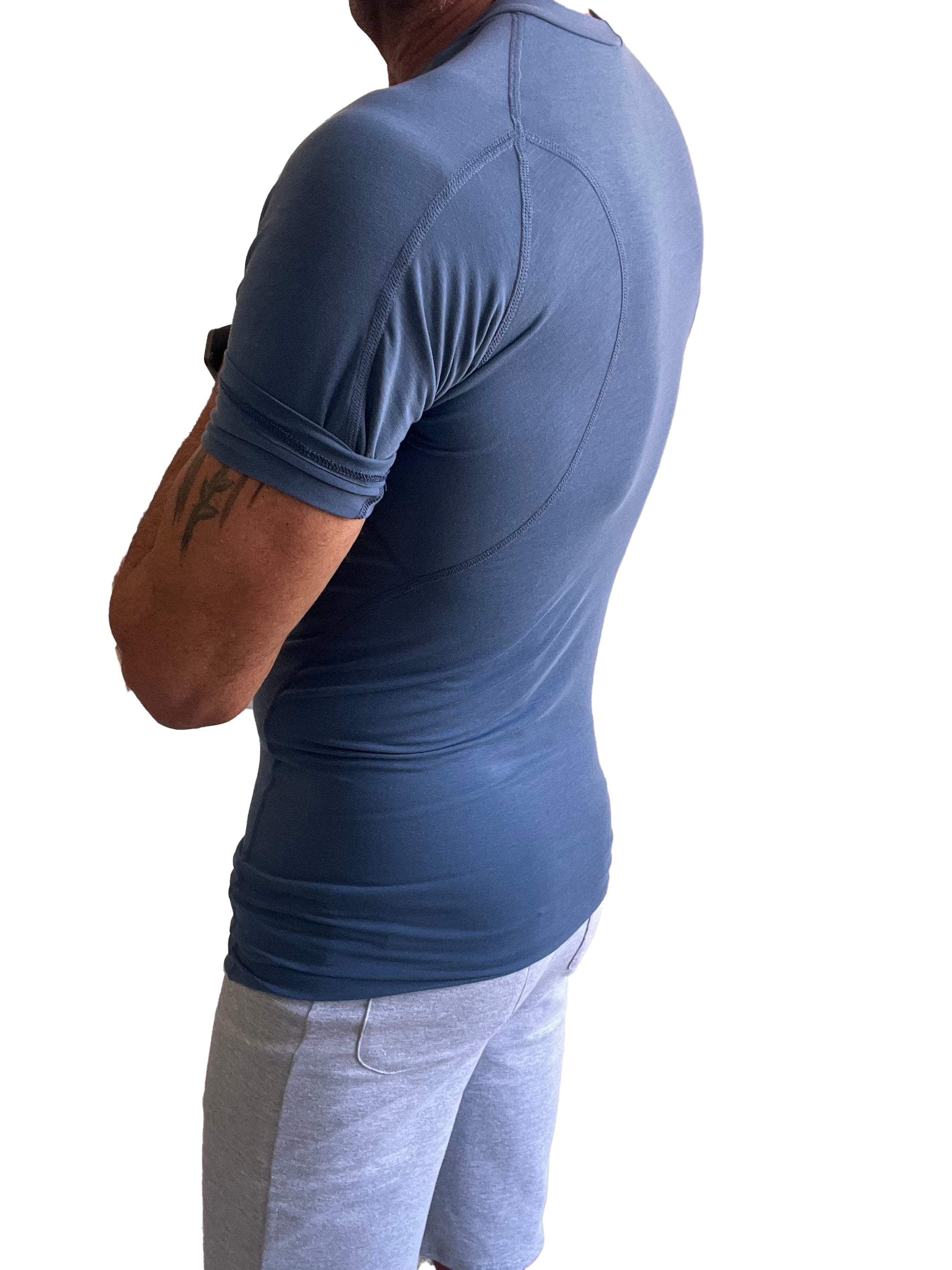 T-shirt raglan à col rond de créateur (bleu denim)