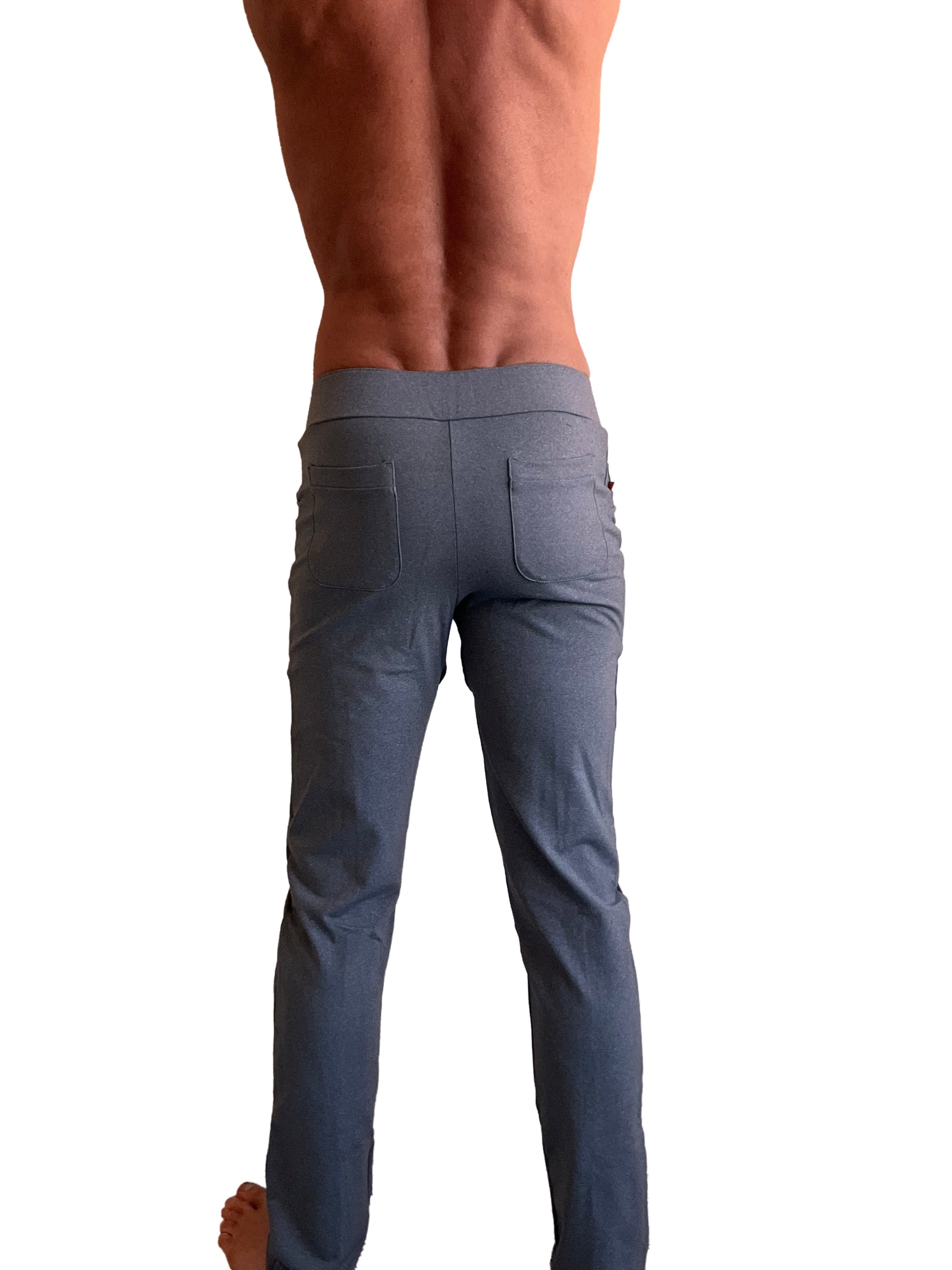 Gray slim-fit tactical urban dress pant in dark grey heather with smooth modern fabric and subtle stitching details