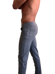 Dark grey heather performance tactical urban dress pant with fitted waistband and multiple pockets for active use