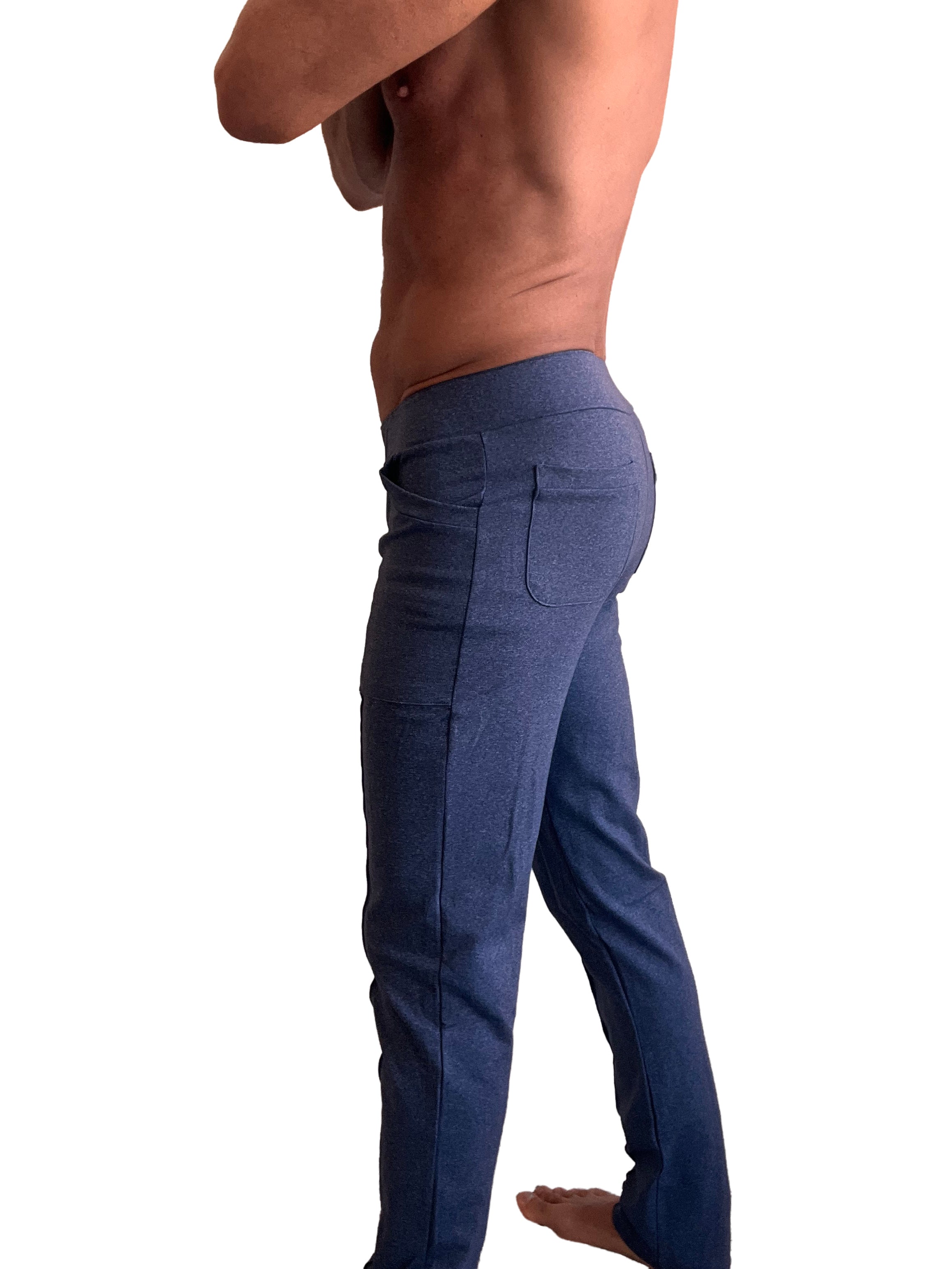 Performance premium tactical urban dress pant in navy blue heather with relaxed fit blue denim and multiple pockets