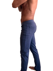 Performance premium tactical urban dress pant in navy blue heather with relaxed fit blue denim and multiple pockets