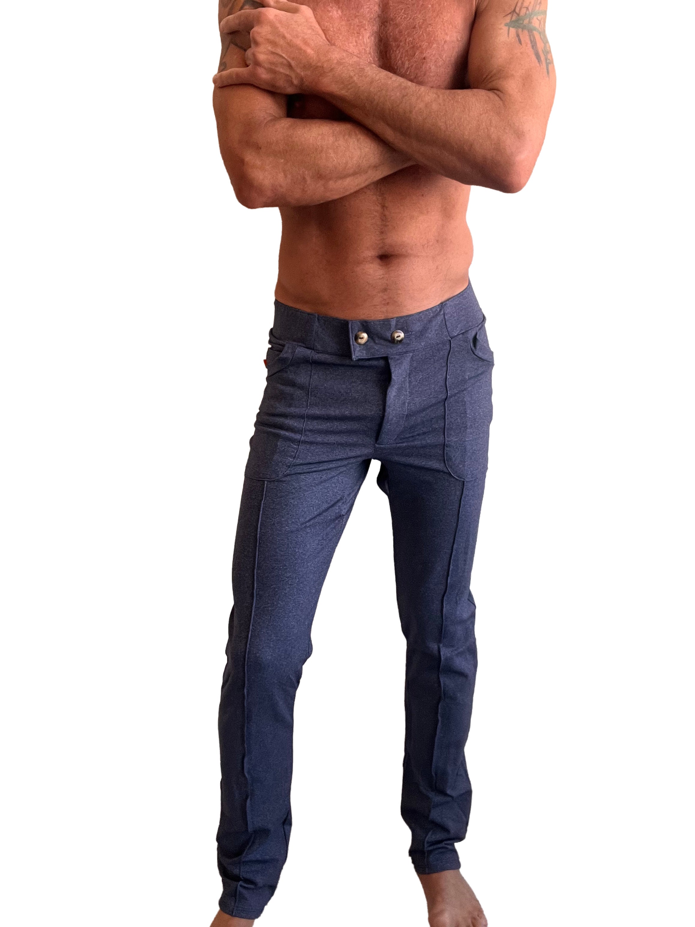 Performance premium tactical urban dress pant navy blue heather with modern slim fit and subtle stitching details