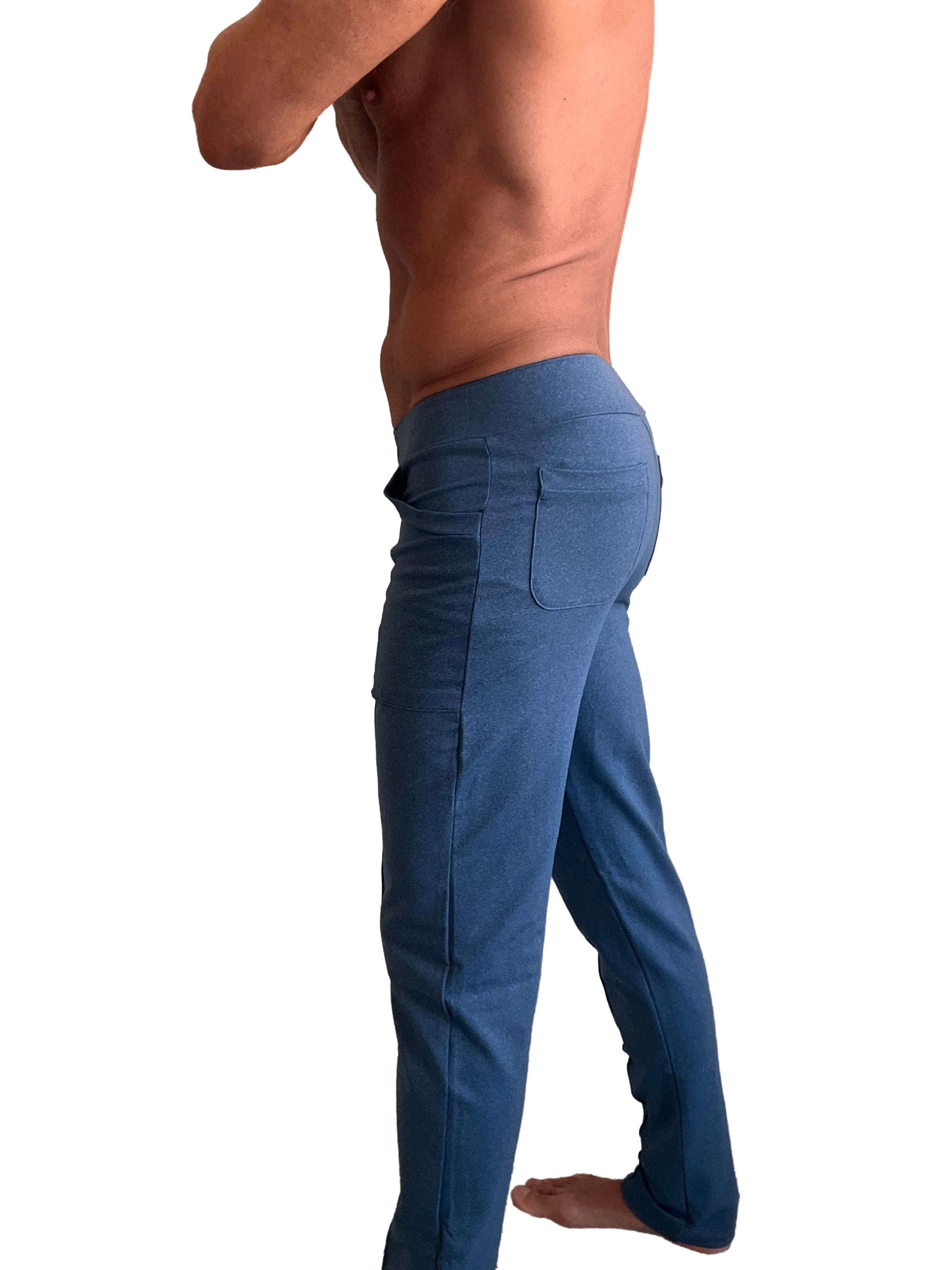 Performance premium tactical urban dress pants in coral blue heather with relaxed fit and side pockets for yoga and casual wear