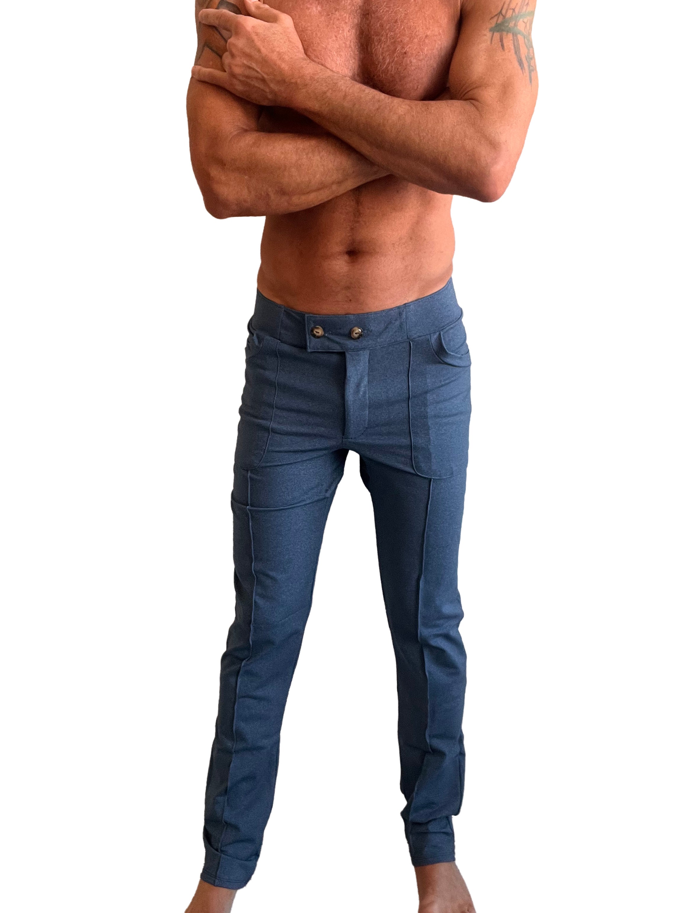 Performance premium tactical urban dress pants in coral blue heather with tailored fit and multiple pockets