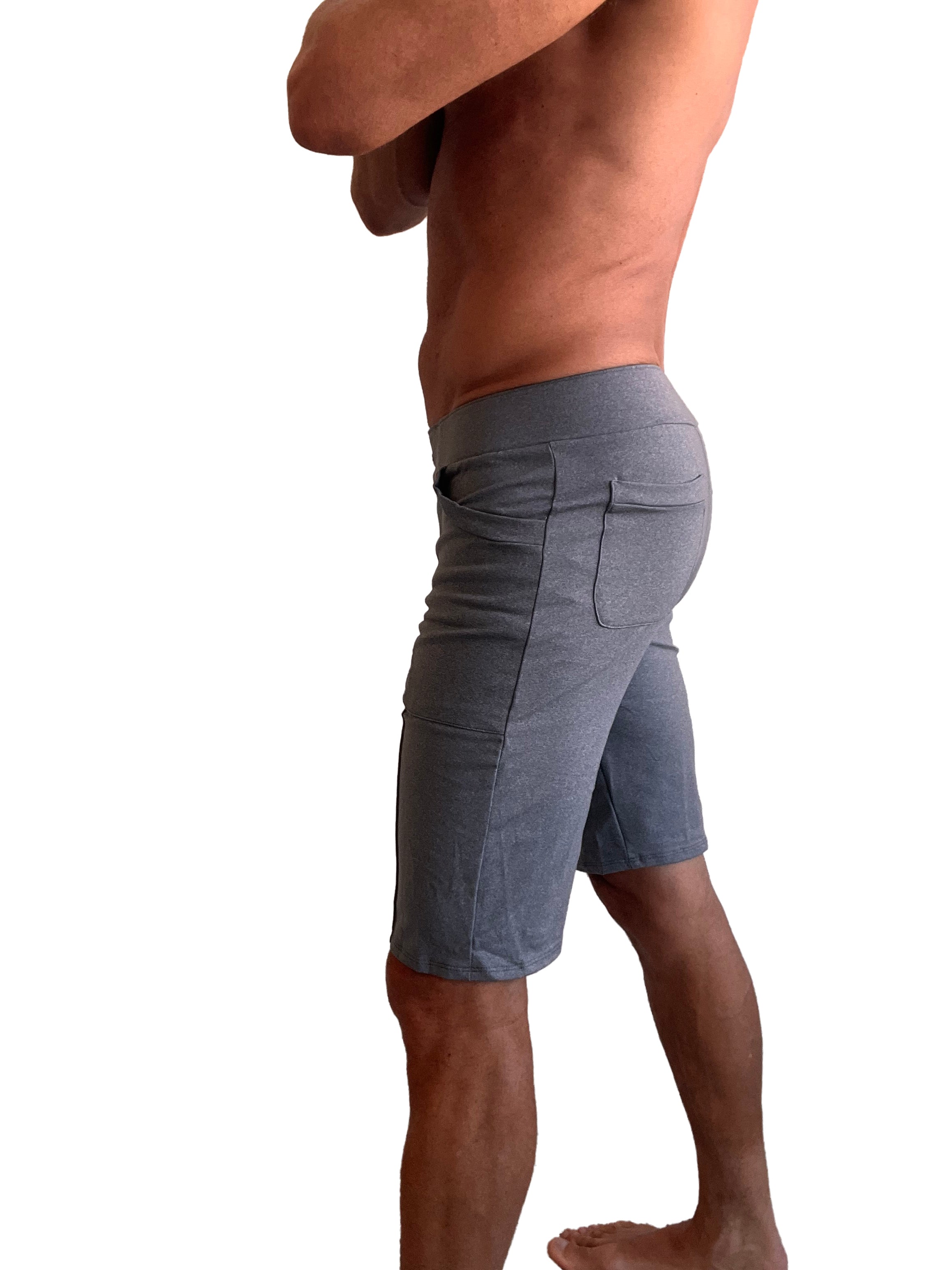 Performance premium urban tactical dress shorts in dark heather grey with relaxed fit side pockets and textured fabric