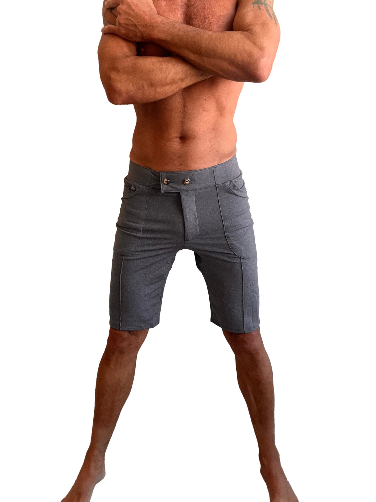 Performance premium urban tactical dress shorts in dark heather grey with sleek modern design and subtle stitching details