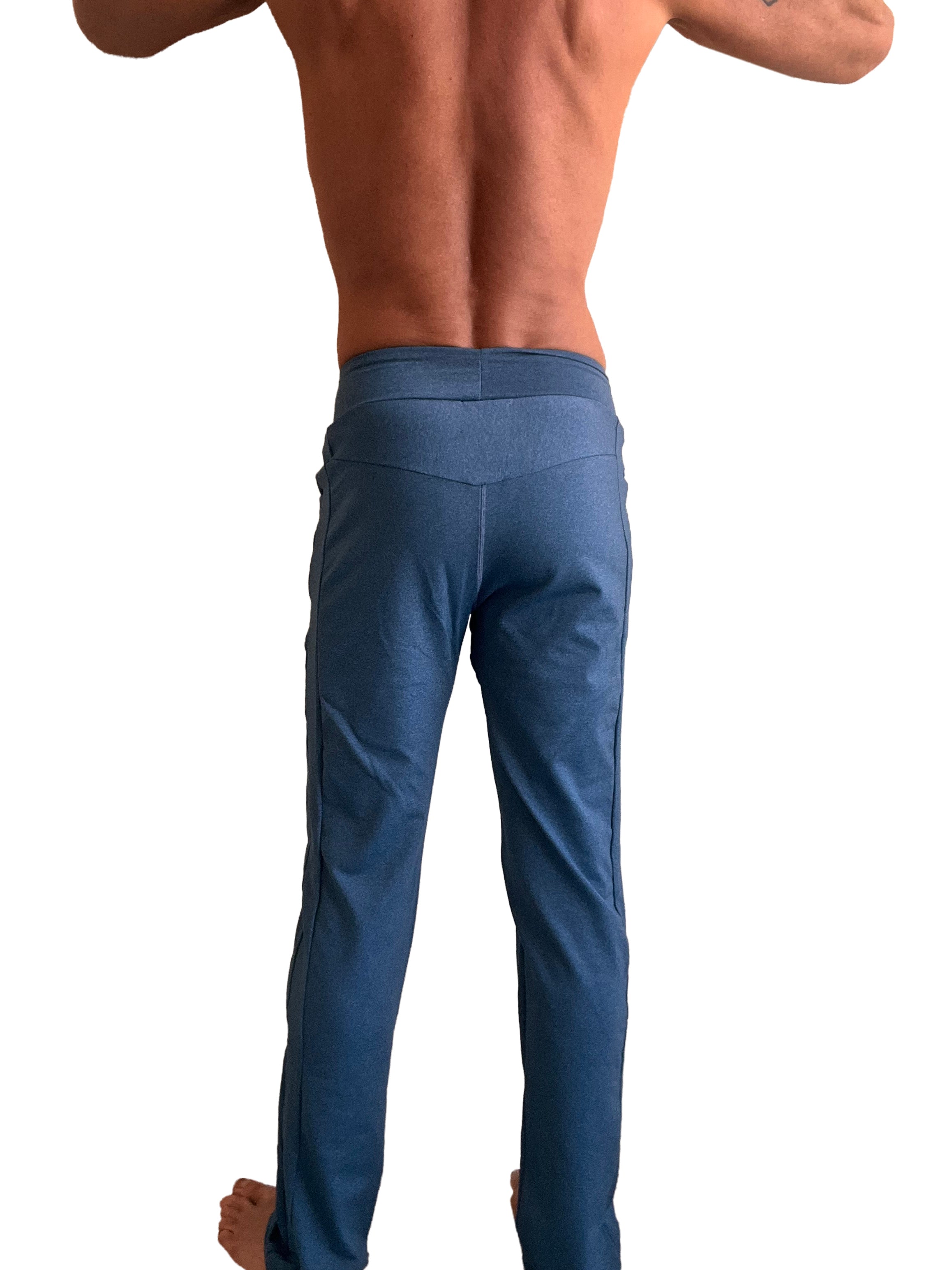Performance premium track and lounge sweat pant in coral blue heather with fitted design and subtle side seam detailing