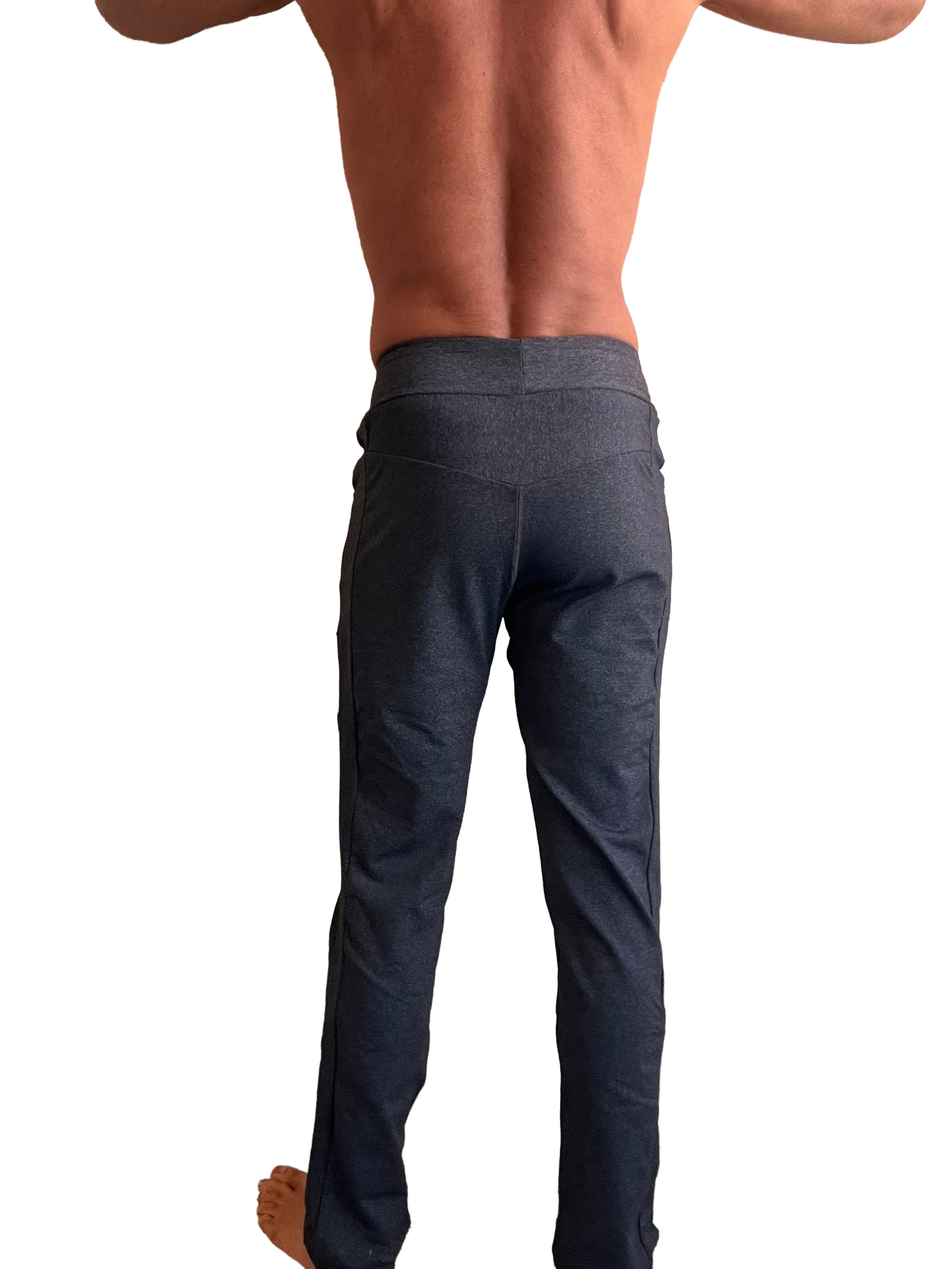 Dark gray slim-fit performance premium track and lounge sweat pant with stretchy waistband and subtle side pockets
